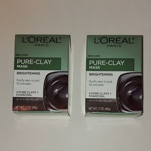 2 L'Oreal pure– clay masks, 1.7 oz ea